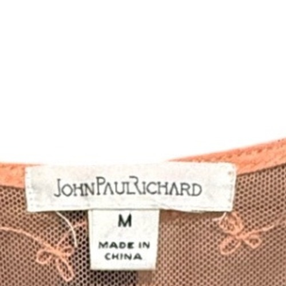 John Paul Richard Blouse Crochet Lace Boho M Orange Excellent 3/4 Sleeve Gauze - Picture 2 of 5